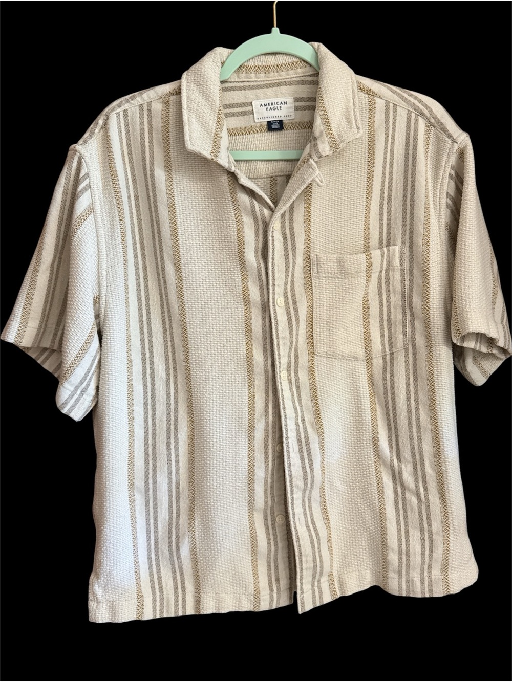 American Eagle Outfitters Short-Sleeve Camp Collar Shirt in Soft Wheat